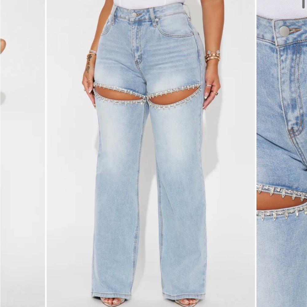 Light Wash Embellished Straight Leg Jeans SIZE 9
